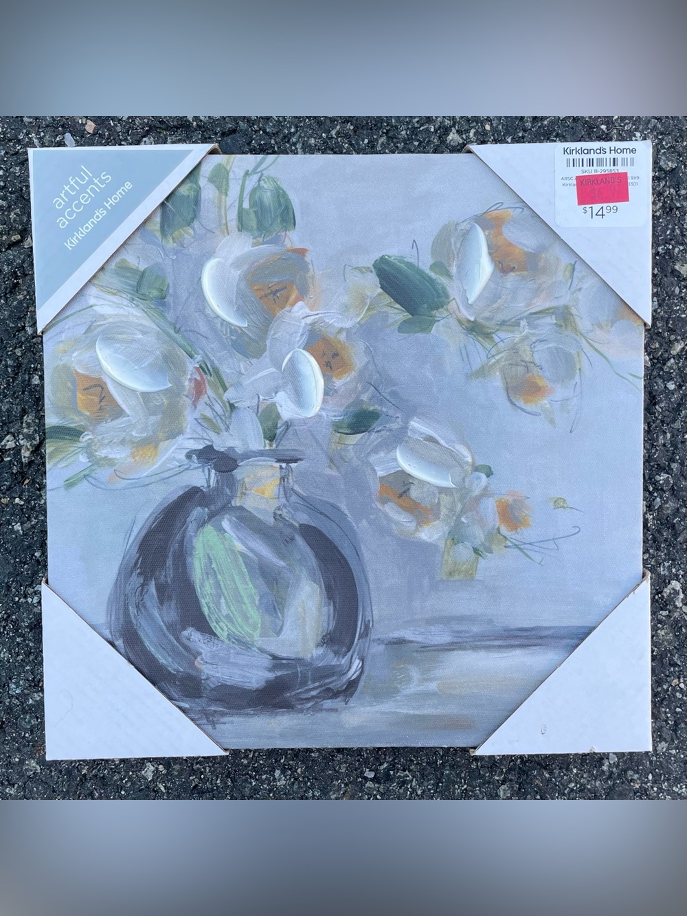 Kirklands Canvas Floral Still Life in Gray, Green and Yellow